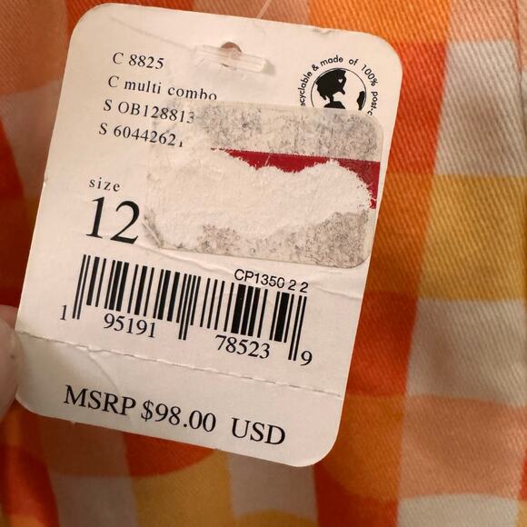 NWT Free People She's All That Printed Check Trouser Pants Yellow Orange Sz 12 - Picture 9 of 11